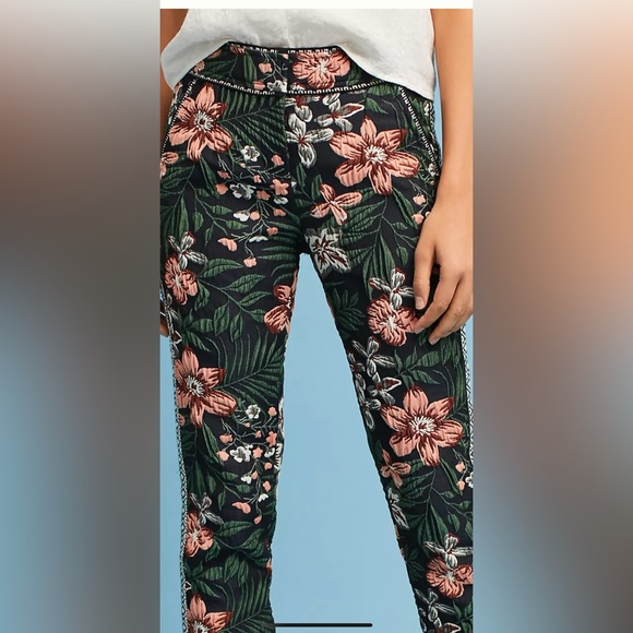 NWT BYRON LARS Beauty Mark Floral Jacquard Brocade Blue Jogger Pants 10 12 - Picture 5 of 12